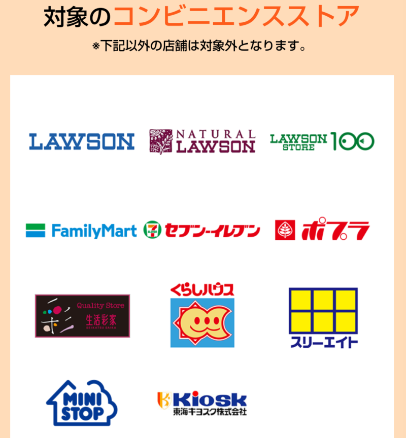 キャンペーン対象のコンビニ